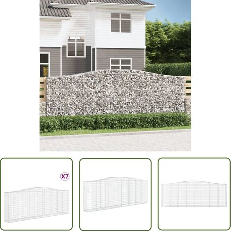 The Living Store Paniers à gabions arqués 7 pcs 400x50x140/160 cm Fer galvanisé - Panier À Gabion - Gabion - Mur De Gabion - Clôture Végétale - Décoration Jardin (1/5)