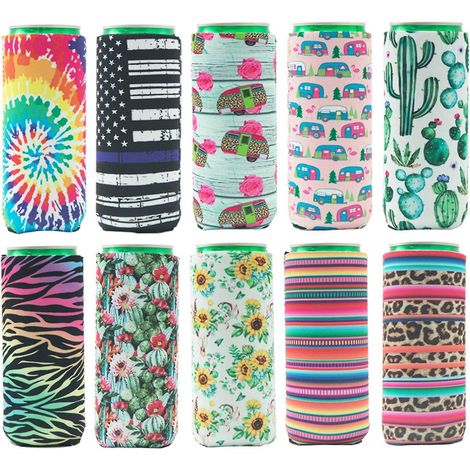 lot De 10 Manchons De Refroidissement Fins Et Pliables En Noprne Pour Canettes De Bire Et Boissons Nergtiques  Couleurs Alatoires (1/5)