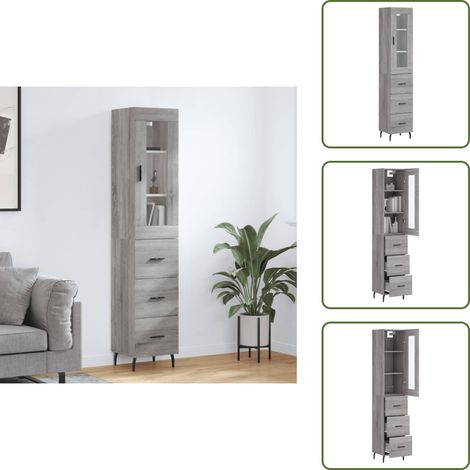 Buffet haut Sonoma gris 34,5x34x180 cm Bois d'ingénierie - Buffet Design Moderne - Meuble Rangement - Armoire Cuisine - Buffet Haute Qualité - Meuble Salon (1/5)