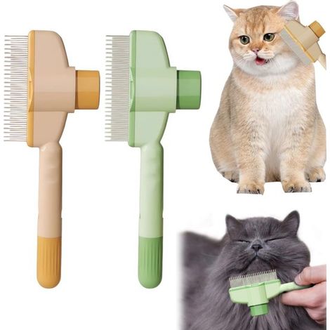 Peigne anti poils en 2 parties puces pour animaux peigne de toilettage pour chats (208 cm orange, vert) (1/5)