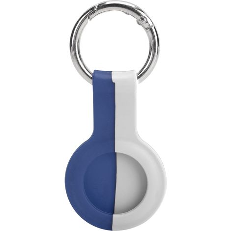 Étui de protection en silicone bicolore avec boucle métallique pour traceur iOS - Bleu et Blanc (1/5)