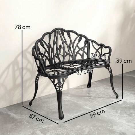 Banc de jardin 2 places en aluminium moulé imperméable Banc extérieur avec dossier en tulipe motif floral 99 x 57 x 78 cm (1/5)