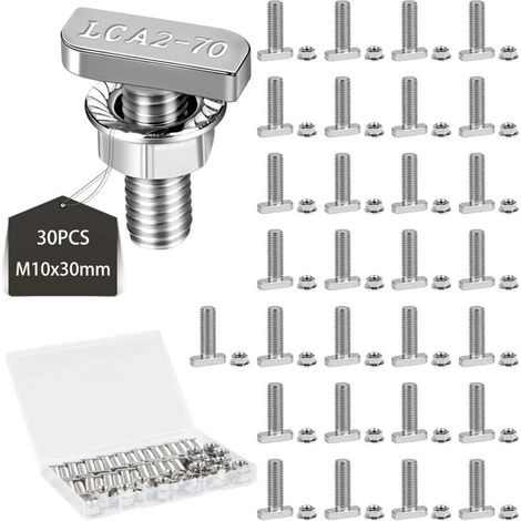 30 Pcs M10x30 T-Head Bolts Hammer Head Screws with Plastic Box Stainless Steel Greenhouse Screws with Flange Nuts for Greenhouse Aluminum Profiles 10mm Groove Solar Mounting Rail (1/5)