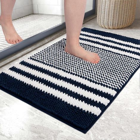 Tapis de bain absorbant et antidérapant, en chenille microfibre douce, lavable en machine, 40 x 60 cm, bleu marine (1/5)