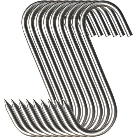 Lot de 10 crochets à viande en acier inoxydable de qualité supérieure, crochets pour fumer et griller (7 en 4,6 mm) (1/4)