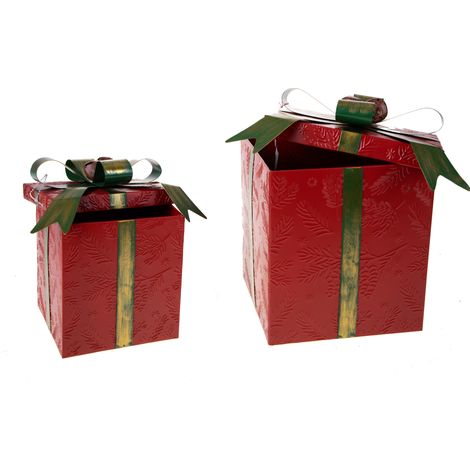 Pacco regalo rosso con fiocco verde H.22 cm per decorazioni natalizie,Set.2 (1/3)