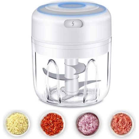 Mini hachoir à ail électrique, hachoir à aliments, robot de cuisine portable sans fil, presse-ail puissante et facile à nettoyer (1/5)