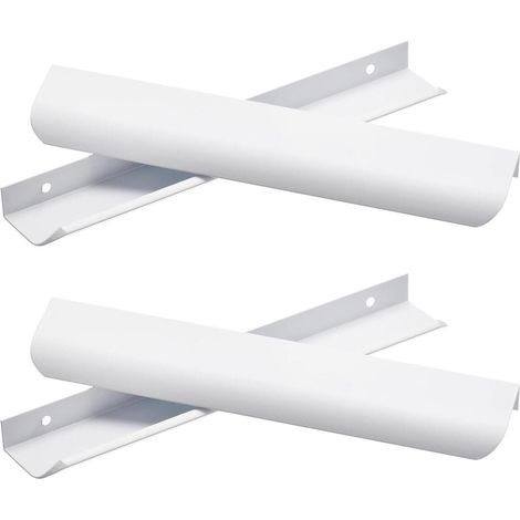 Juego de 4 tiradores ocultos para puertas de armarios de cocina, de color blanco, con una distancia entre centros de 192 mm y una longitud total de 250 mm.