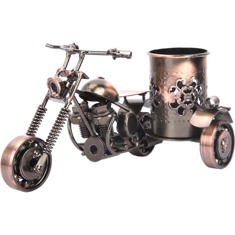 Porte-stylo moto rétro vintage, support stylos motocyclette, décoration bureau maison, figurine moto ancienne, présentoir stylo robuste, accessoire décoratif (1/5)