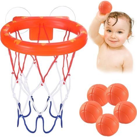 Jouet de bain pour bébé:5 balles sans trous+panier de basket à forte ventouse.Jouet de bain pour tout-petits ou enfants/garçons ou filles.Ensemble de jouets pour salon,salle de bain, chambre à coucher (1/5)