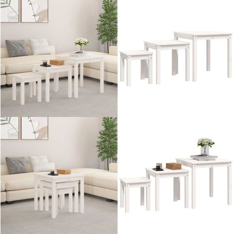Satztische 3 Stk. Weiß Massivholz Kiefer - Holztisch - Kiefernholzmöbel - Couchtisch - Nighstand - Wohnzimmermöbel - Home & Living (1/5)