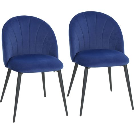 Lot 2 Chaises Harana Design Art Déco Velours Bleu Pieds Acier Confortable