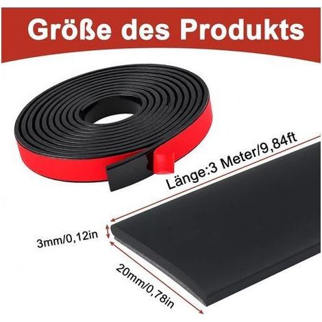 1 Bande De Caoutchouc Adhésive, 20mm x 3mm x 3m, Matériau EPDM Noir, Pour Isolation Et Anti-vibration (1/5)
