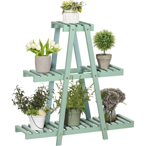 Étagère à plantes à 3 niveaux, pour 6 pots de fleurs, résistante aux intempéries, 76 cm x 26 cm x 76 cm, vert clair (1/5)