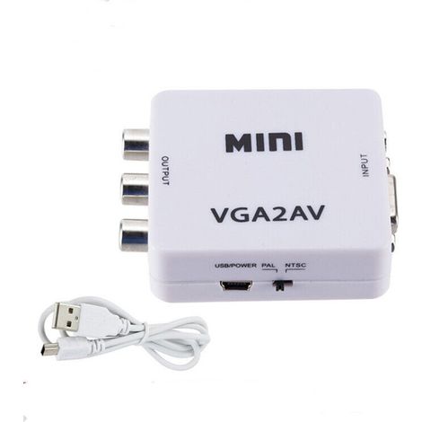 Adaptateur convertisseur vidéo AV vers VGA Composite AV/CVBS 3RCA vers VGA avec prise jack 3,5 mm (1/5)