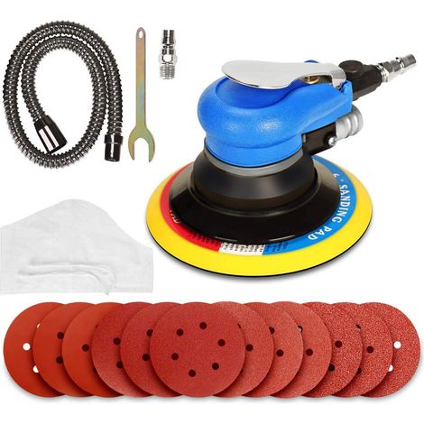 150 mm air comprimé aléatoire orbite ponceuse orbitale aléatoire machine de polissage ponçage air broyeur + 12 pcs disques de ponçage crochet et boucle papier de ponçage (1/5)