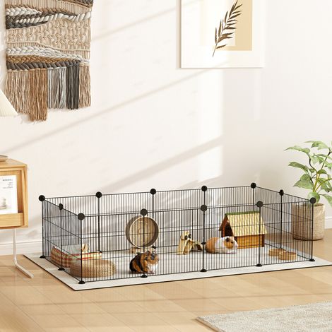 12-teiliges Metall-Laufgitter für Kleintiere, abnehmbares DIY-Design für Igel, 140 x 70 x 35 cm, Schwarz