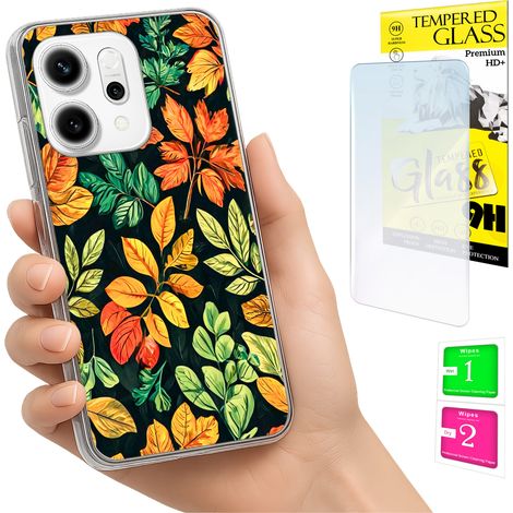 Coque pour Oppo Reno 14F / 14 FS 5G - Coque arrière avec motif feuilles et verre trempé (1/5)