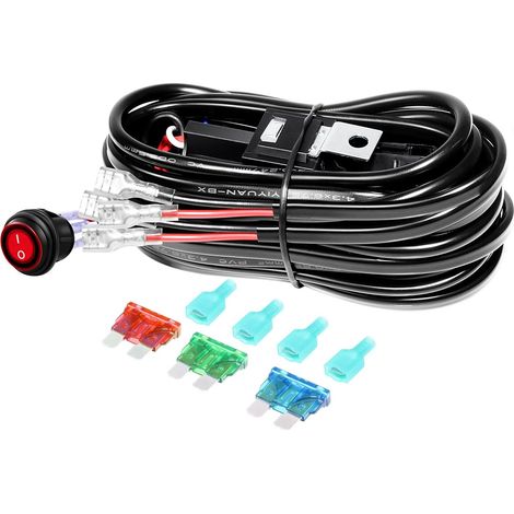 LED Kit de Faisceau de Câblage pour Barre Lumineuse - 2 Fils 12V étanche Interrupteur Marche Arrêt de Relais de Puissance Lame Fusible pour Feux Hors Route Lampe de Travail à LED (Mode E) (1/5)