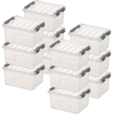 BRB Lot de 12 boîtes de rangement avec couvercle, transparentes, L 200 x l 150 x H 100 mm, boîte de 2 litres