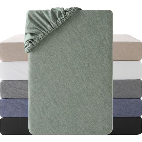 Drap Housse 140x190 cm Coton Bonnet 30cm, Vert Sauge (1/5)