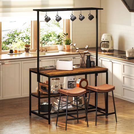 Estantería de Cocina con Puertos USB Tomas de Corriente y Almacenaje con Baldas Ganchos y Encimera Amplia 116x70x182 cm (1/5)