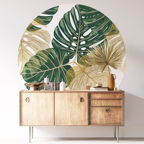 Sticker mural rond / cercle - Motif botanique - Diamètre 50 cm - Adhésif MAT (1/3)
