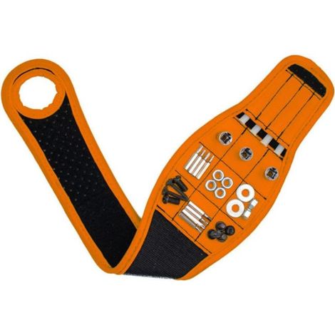 Bracelet Magnétique Bracelet Magnétique Pour Homme Outils Gadgets Ceinture d'Outils Pochette d'Outils Ajustable Multi-Poches Outil De Travail Organisateur De Rangement d'Outils (Orange) (1/5)