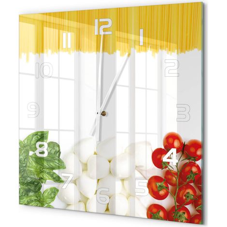 Grande Horloge Murale Carrée Décoration Salon Moderne Verre Trempé Artistique Drapeau italien 60x60 cm (1/5)