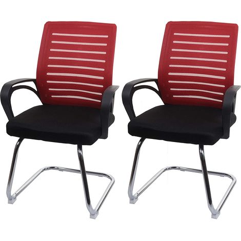 Set 2 sedie conferenza visitatore in tessuto/tessuto rosso, forma ergonomica BUR04123