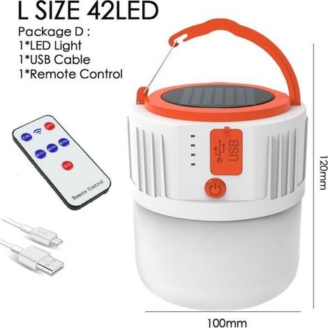 Lanterne de camping multifonctionnelle - Affichage charge solaire V66 + sortie + telecommande (42pcs 4 piles lithium) -A17 (1/4)