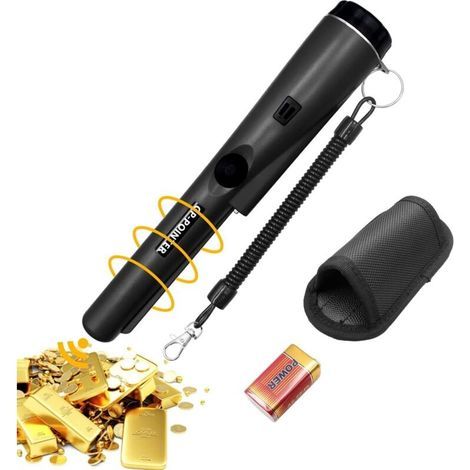 Portable Metal Detector, 360° Scanning Metal Detector, IP68 Waterproof Metal Pointer with Built-in LED Indicator/Alarm Light/9V Battery, for Gold Coin Hunting (Black) (1/3)