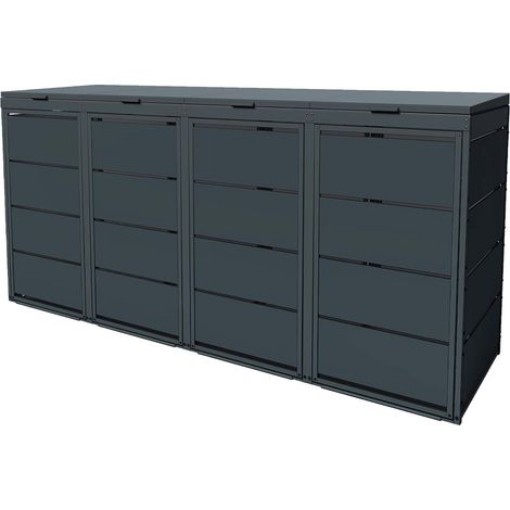 Cache poubelle extérieur quadruple en acier galvanisé - abri poubelle pour 4 conteneurs 240 Litres - Anthracite RAL7016