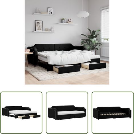 vidaXL Sofa und Bett - Tagesbett Ausziehbar mit Schubladen Schwarz 90x190 cm Stoff (1/5)