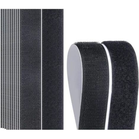 Set of 20 Self-Adhesive Strips, Black and White Velcro Strips, Reusable Velcro Strips, Strong Adhesion Strips, Round Velcro Strips (2.5x10 cm) (Black, Rectangular) (1/4)