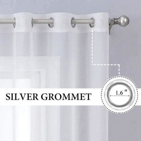 2 panneaux Voilage, 140x224cm, Blanc, Œillets, Polyester, Salon, Cuisine (1/4)