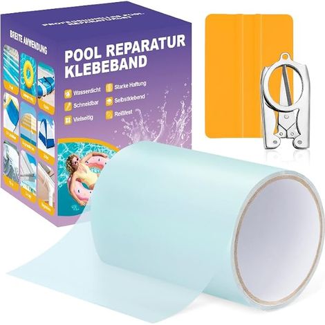 Kit Réparation Piscine 10 cm x 300 cm – Rustine sous l’Eau en PVC, Patch Auto-Adhésif Étanche pour Liner, Piscine Hors Sol, Spa Gonflable, Matelas Aquatique et Pataugeoire Réparation facile, Pour pis (1/2)