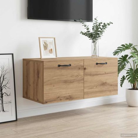 Meuble mural de rangement en bois d’ingénierie chêne artisanal 80 x 36,5 x 35 cm - PANGIVO (1/5)