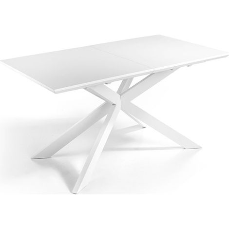 MOMMA HOME Mesa comedor extensible, Acabado en blanco mate, Modelo Verano, Medidas 160/210 x 90 x 76H cm (1/5)