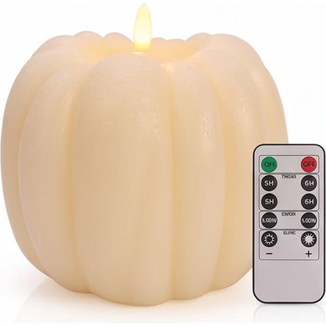 Vela LED sin llama con forma de calabaza, con temporizador y control remoto, calabaza artificial iluminada a pilas para decoración otoñal, centro de mesa de Acción de Gracias, decoración de chimenea,  (1/5)