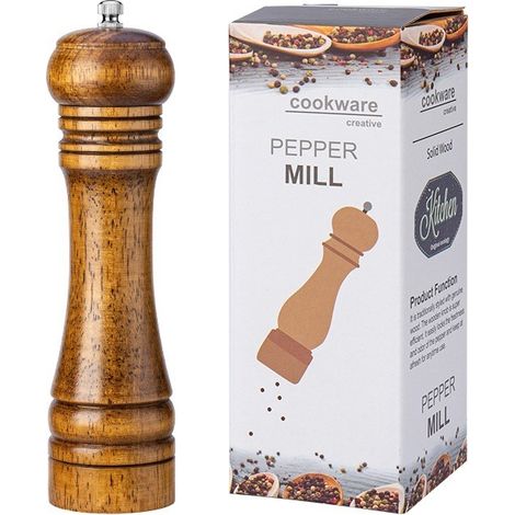 Moulin à poivre, moulin à sel et à poivre, moulin à poivre, moulin en bois massif avec broyeur en céramique réglable 8 pouces (1 pièce)