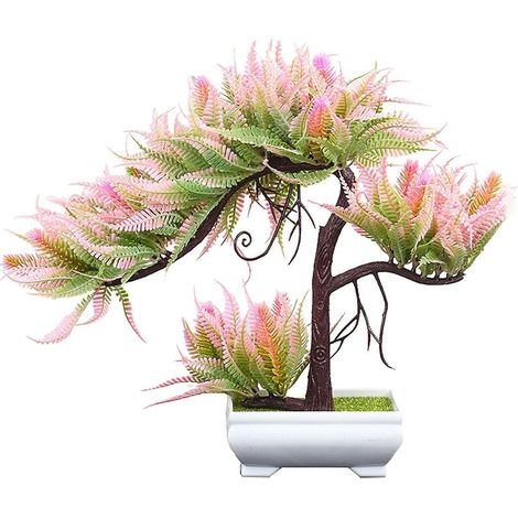 MUMU Vibrant Color Antique Potted Ornament Micro Landscape Simulation Torch Tree Bonsai Plant for Garden Pink