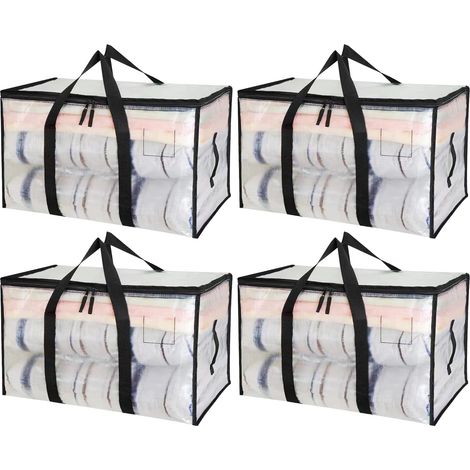 4 pièces 90L Grand Rangement Vetement, Boîte de Déménagement Transparente, Sac Rangement Vetement, Housse Vetement avec poignée pour Ranger et Organiser les Vêtements (1/3)