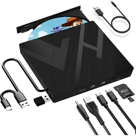 Lecteur optique USB Type-C, graveur DVD/CD, lecteur CD universel, lecteur optique externe portable sept en un 2A2C