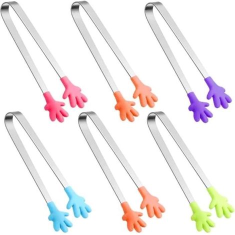 2 pièces pinces de cuisine, forme de paume, silicone alimentaire + acier inoxydable, pinces mini pour buffet, salades et apéritifs