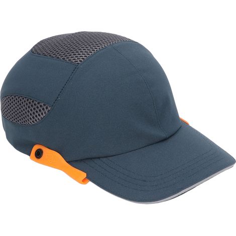 Casquette de chantier ventilée avec visière, ajustable pour le travail et le sport, bleue à liseré orange (1/5)