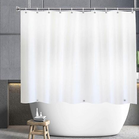 Rideau de douche court blanc 180x150cm, rideau de bain plus court pour petites salles de bain (1/4)