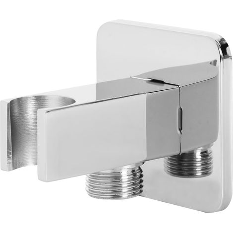 Coude de raccordement mural avec support de douche, support de douche avec coude de raccordement mural 1/2", raccord de tuyau chromé avec support de douche, support universel, montage facile, argenté (1/5)
