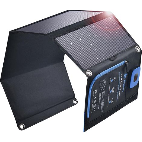 Panneau solaire pliable 28W – Ampèremètre numérique – Sortie 5V/4A – 2 ports USB-C et USB-A – Étanche IP44 pour extérieur