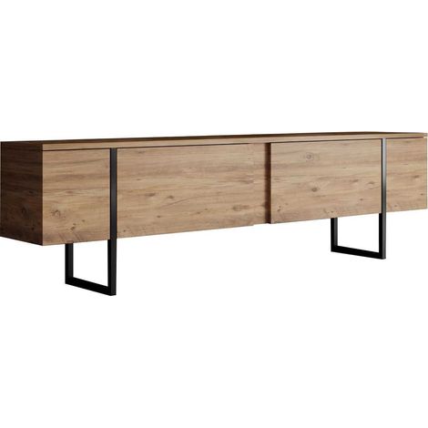 Asir Group Llc – Meuble TV en bois luxe 180 cm – Pin atlantique – 2 portes – 4 étagères – Pieds en métal robustes – Design moderne (1/4)